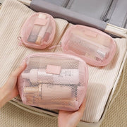 Set di 3 borse a rete per trucco, borse per cosmetici, piccole borse da viaggio, borse per la conservazione, borse trasparenti portatili per donne e ragazze (rosa)