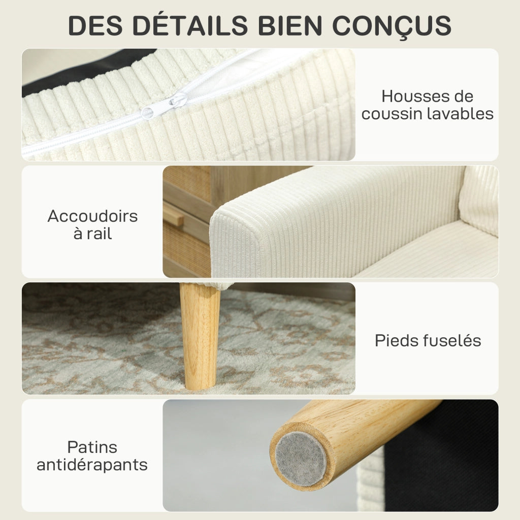 Divano 3 posti con poggiapiedi ¨C zephmum ¨C velluto beige 192x138x85