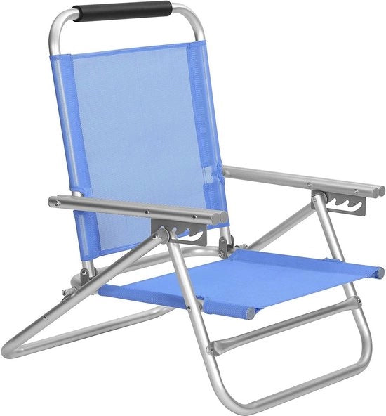 Sedia da spiaggia portatile con 4 posizioni di schienale e braccia, pieghevole & respirante