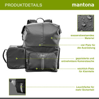 Mantona zaino fotografico corriere per fotocamera SLR DSLR in materiale impermeabile, con accesso rapido, zaino corriere con chiusura per arrotolamento 22444 Nero 480mm
