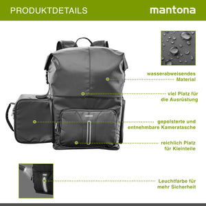 Mantona zaino fotografico corriere per fotocamera SLR DSLR in materiale impermeabile, con accesso rapido, zaino corriere con chiusura per arrotolamento 22444 Nero 480mm