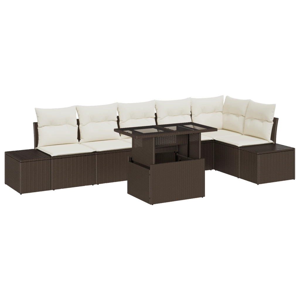 Set Divano Giardino da 7 pezzi con Cuscini Rattan Polietilene Marrone