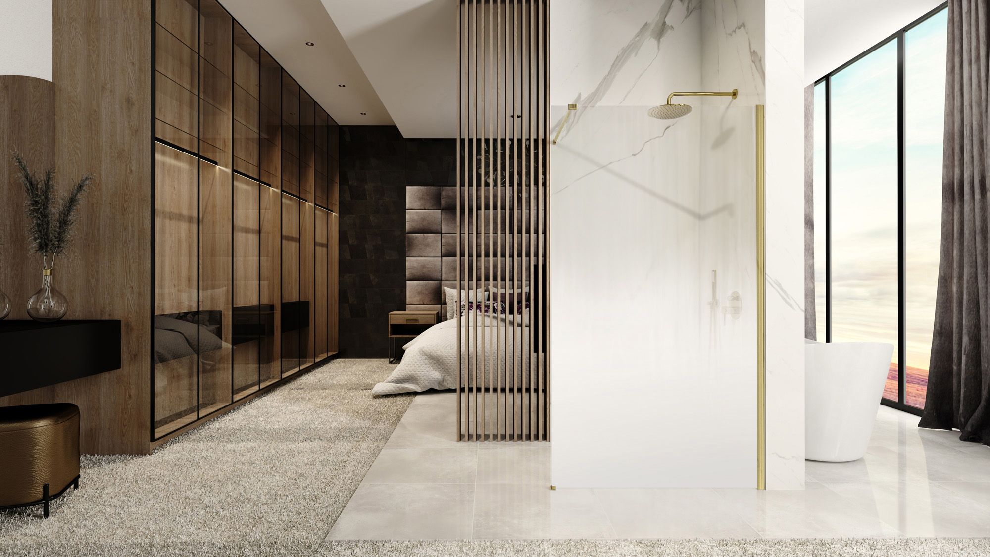 Parete Doccia Rea Aero Ombre Gold Brush/white 110