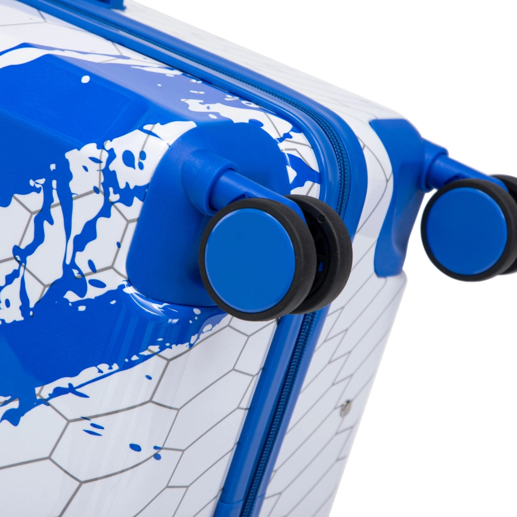 Set di 3 valigie rigide in pc con stampa a spruzzi, lucchetto a combinazione e ruote girevoli blu