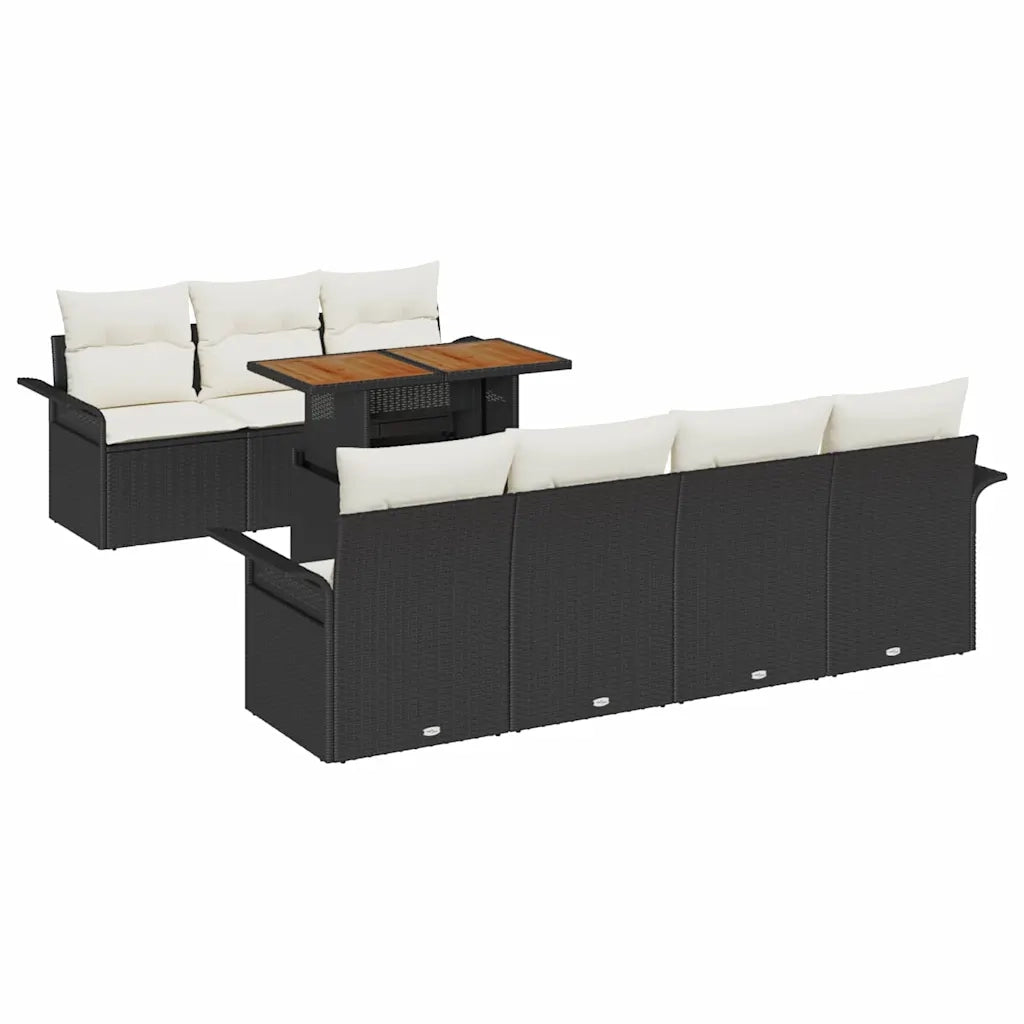 Set Divano da Giardino con archiviazione 8 pcs Nero Poly Rattan