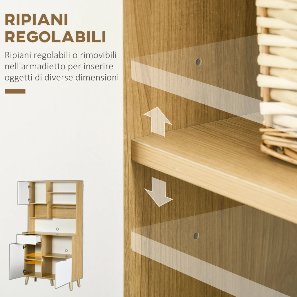 Armadio Cucina con Ante, Cassetti e Ripiani Regolabili ¨C Zephmum ¨C 93x40x180 cm