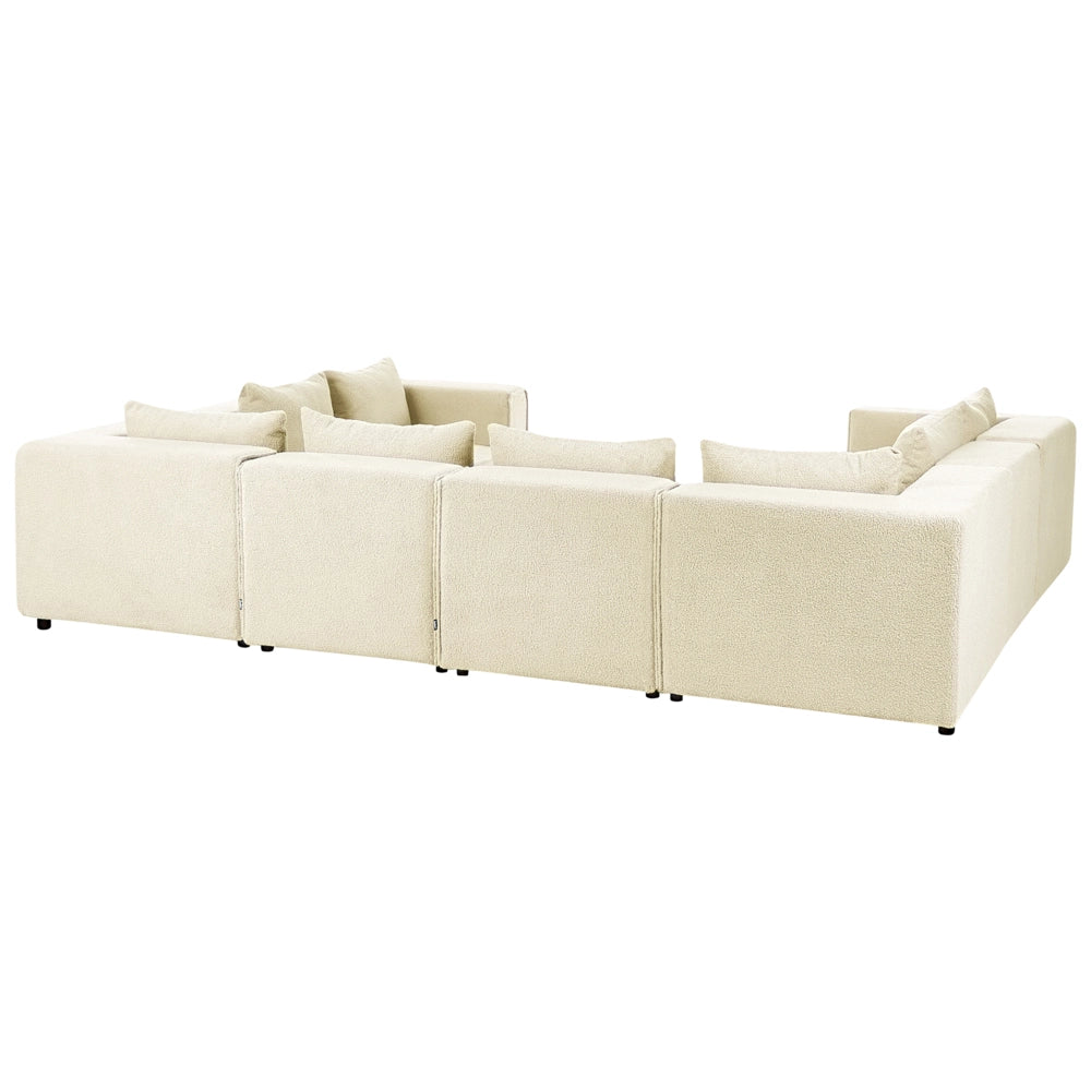 Divano modulare a forma di U in bouclé bianco sporco rivestito in stile moderno