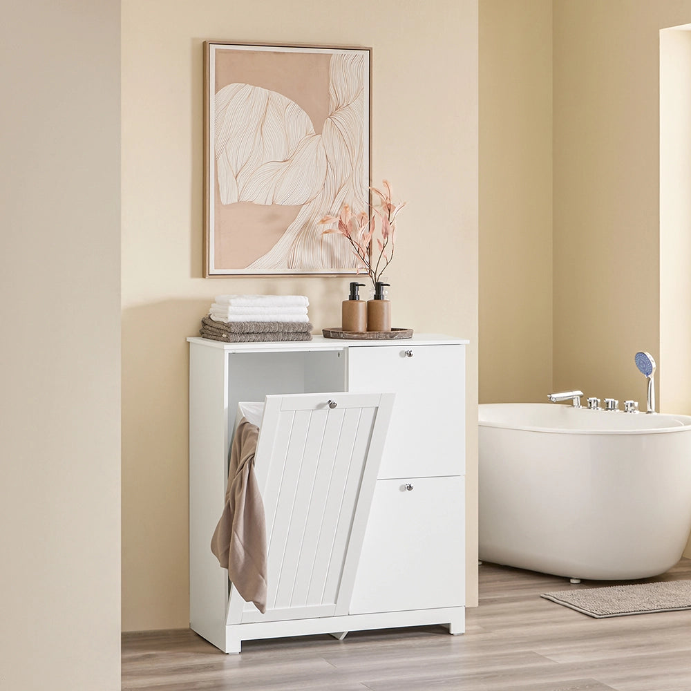 SoBuy Mobile Bagno Colonna Bagno Stretta 78x38x90cm con 1 Cesto Grande Integrato e 2 Cesti in Tessuto Estraibili – Armadietto Mobile Salvaspazio BZR213-W
