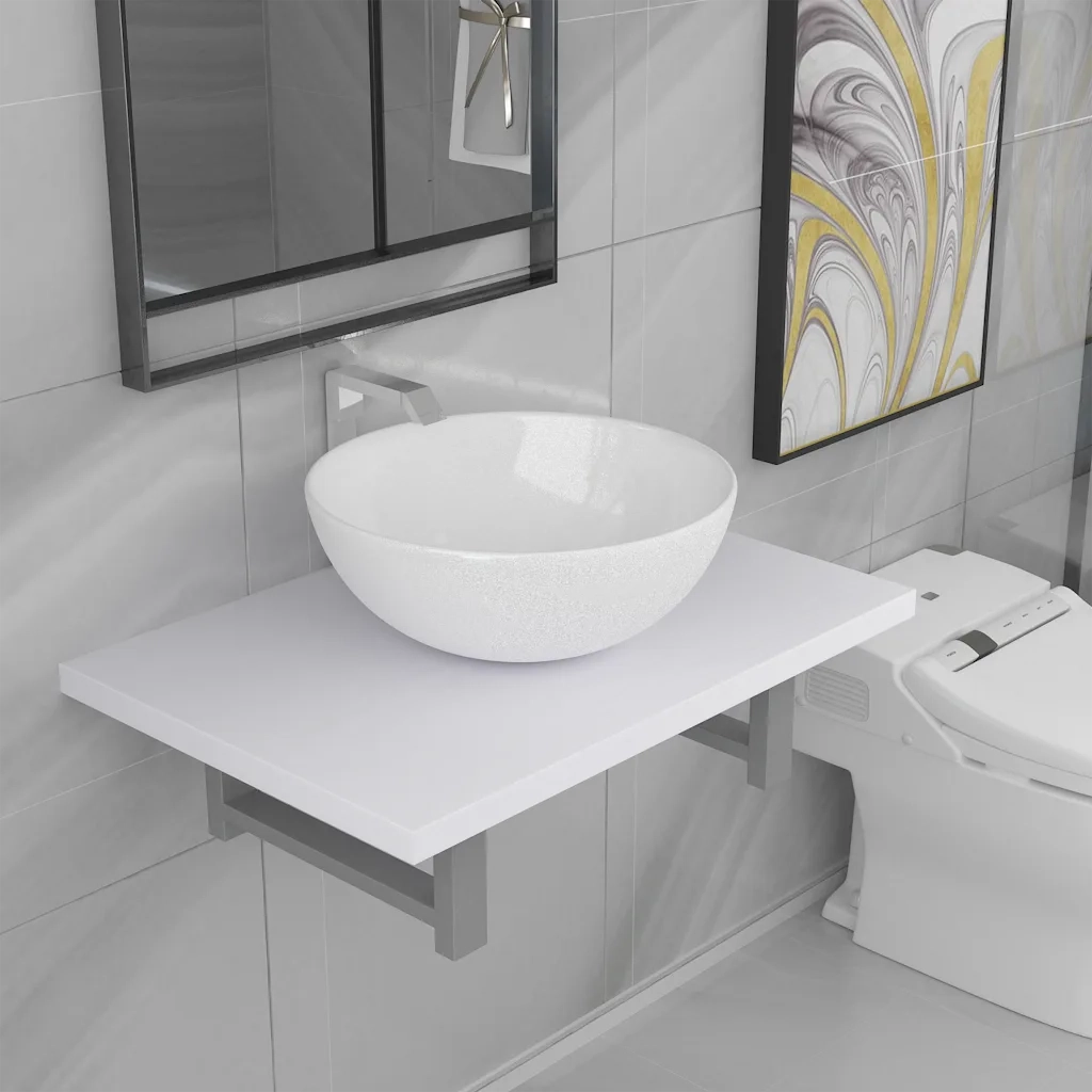 Set Mobili da Bagno | Armadio da bagno 2 pz Ceramica Bianco