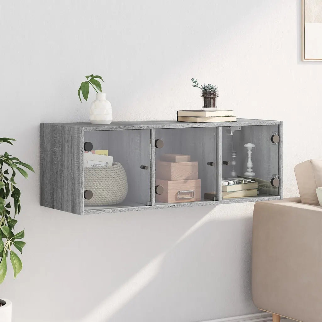 Mobile a Muro con Ante in Vetro Grigio Sonoma 102x37x35 cmcod mxl 87156
