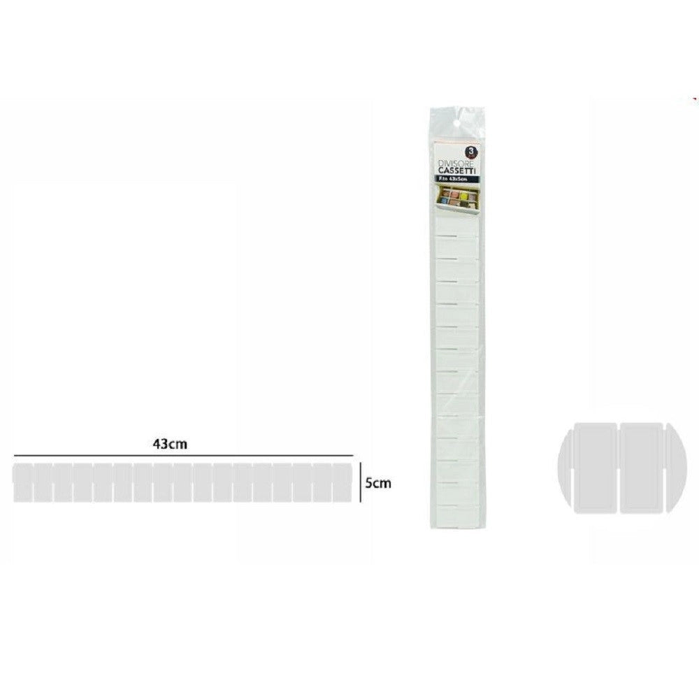 Trade Shop - Set 3 Pezzi Separatori Divisori Per Cassetti Armadio In Plastica 43 X 5 Cm 71388 -