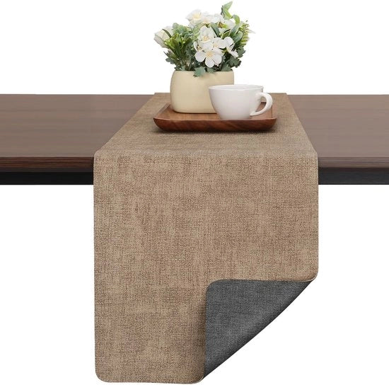 Tavolo di servizio in materiale imitante legno, moderno, a doppia faccia, antiscivolo, resistente al calore, lavabile, adatto per esterni, per decorazioni da tavola per matrimoni, compleanni, feste (grigio-beige, 40x140cm)
