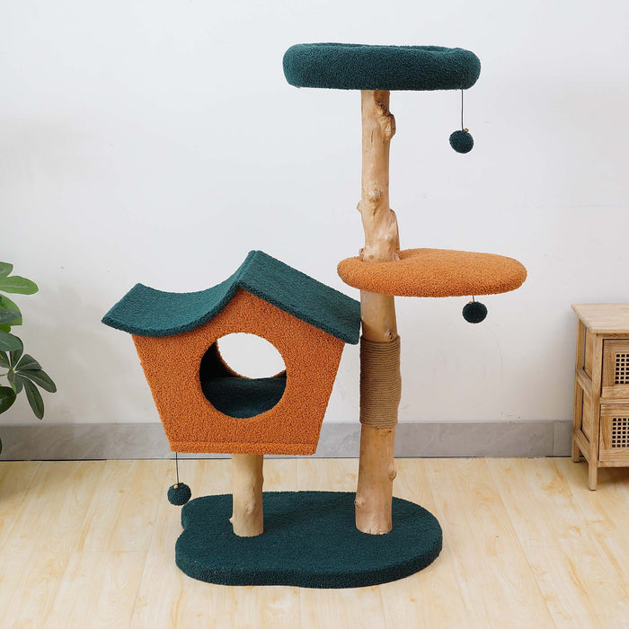 Fudajo Albero tiragraffi 114 cm con pelliccia e tronchi in legno di pero