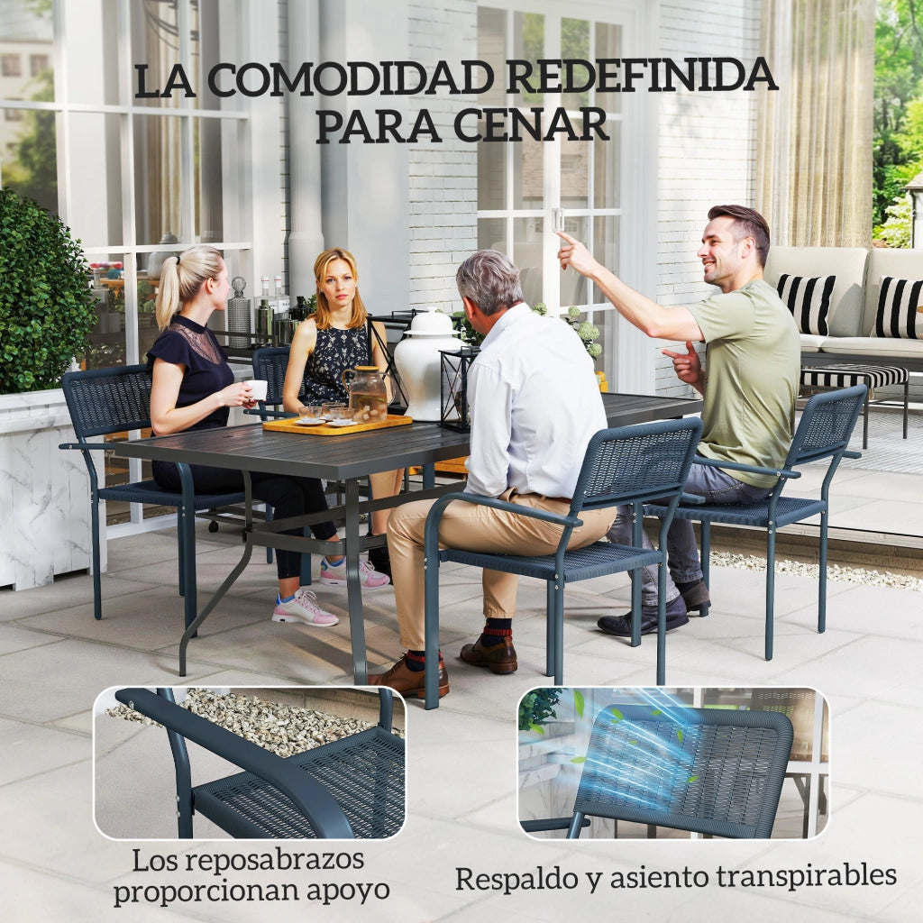 Set di 4 Sedie da Giardino Apilabili ¨C zephmum ¨C Grigio Scuro, Acciaio, 55x60x83 cm