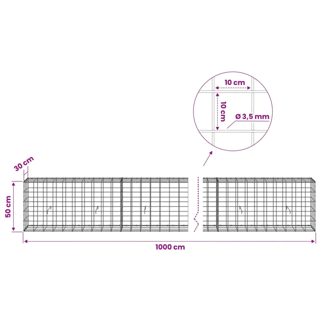 Gabione con Filo da 3,5 mm e Rete da 10x10 cm 1000x30x50 cm 3463190