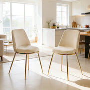 Sedia da pranzo imbottita in velluto color crema bianco con gambe in metallo dorato
