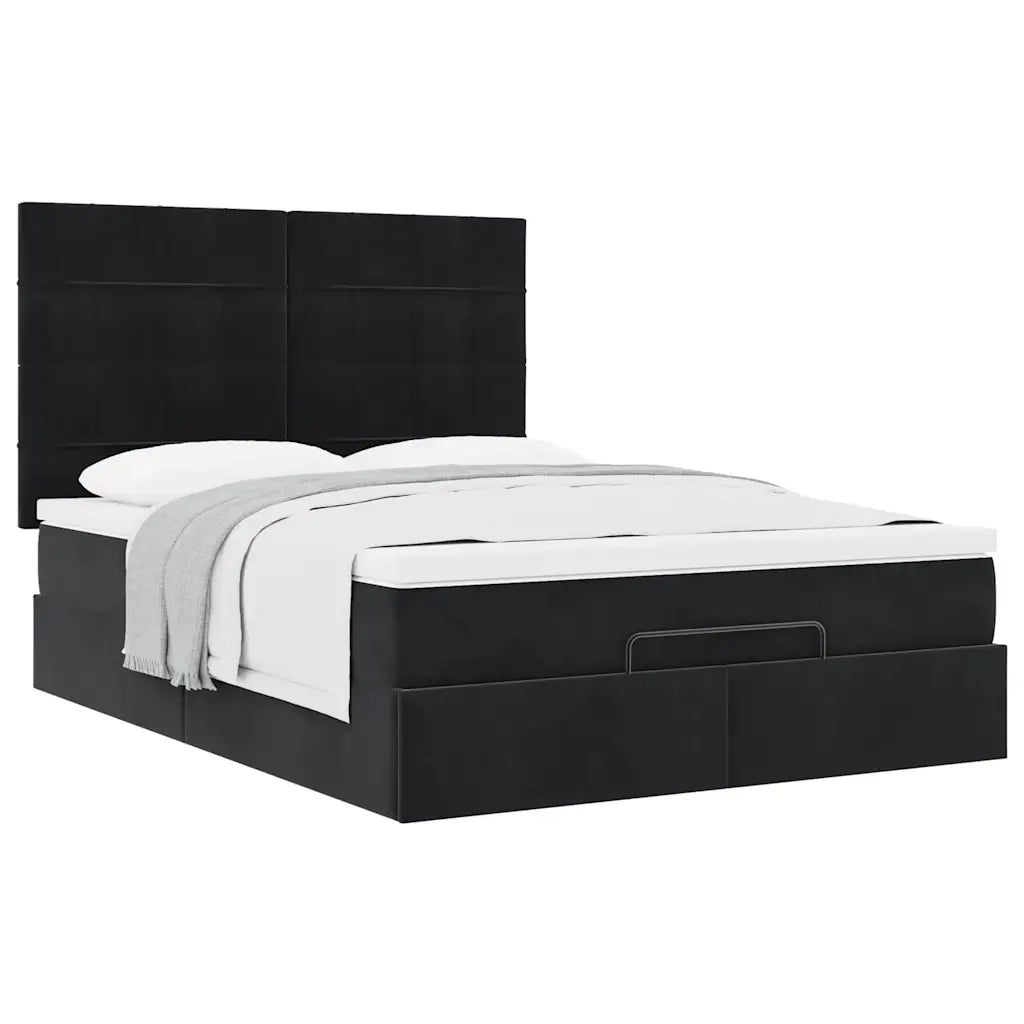 Struttura Letto Pouf con Materassi Nero 140x200 cm in Velluto 3313477