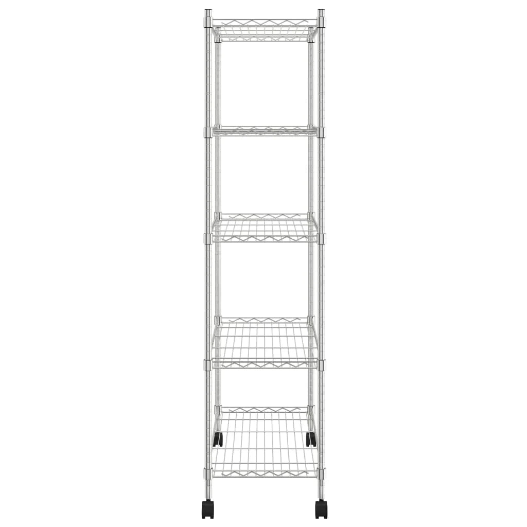 Scaffale portaoggetti a 5 ripiani con ruote 75 x 35 x 155 cm cromato 250 kg argento 02_0045701
