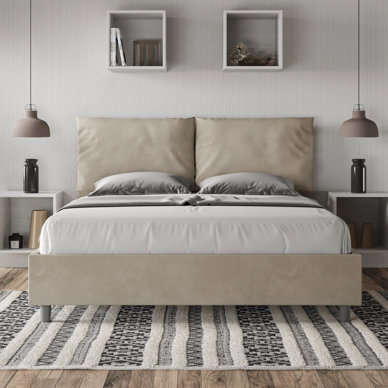 Letto imbottito Matrimoniale 160x200 cm Antea - Contenitore,Microfibra,Sabbia