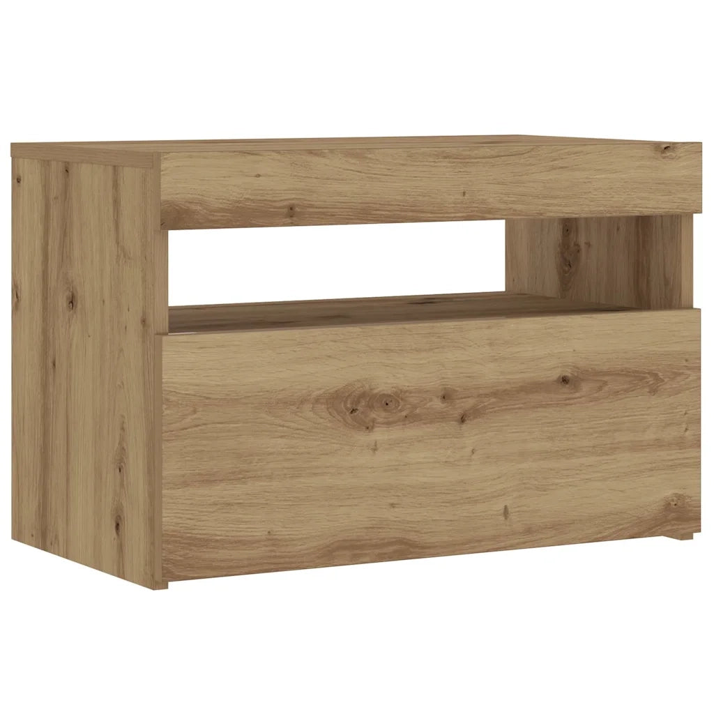 Comodino con LED Rovere Artigianale 60x35x40 cm in Truciolato 3329176