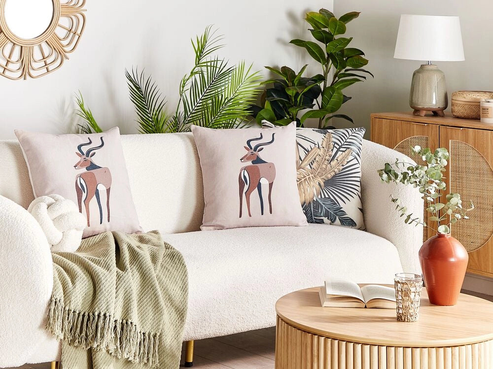 Set di 2 cuscini decorativi Beige Stampa animale 45 x 45 cm Motivo antilope Decor moderno Safari