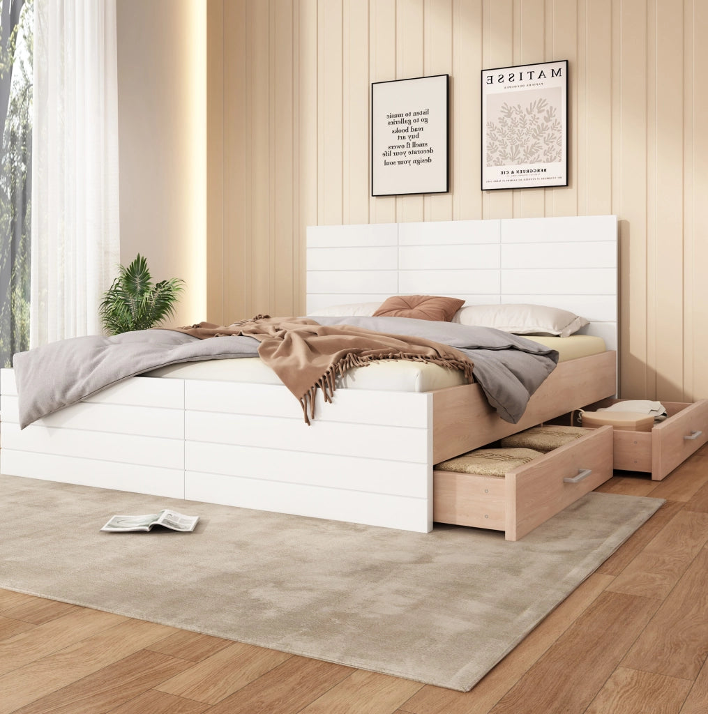 Letto matrimoniale 160x200 con materasso, cassetti e rete a doghe