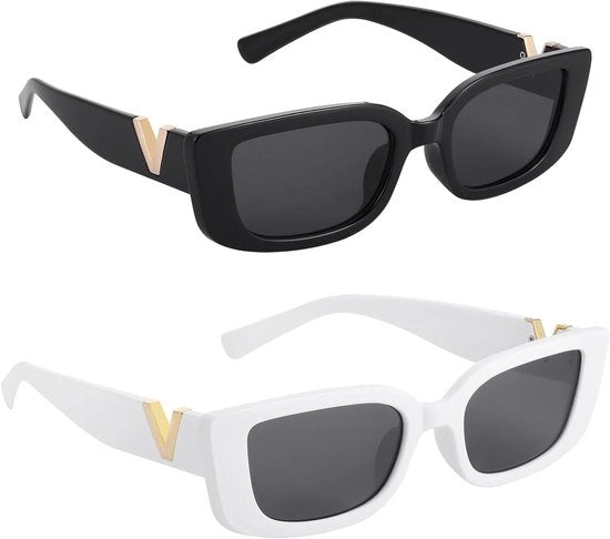 Due paia di occhiali da sole vintage per donne con protezione UV400, occhiali da sole rettangolari con bellissime fronde.