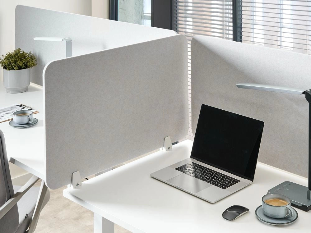 Pannello Divisorio da Scrivania Bianco Sporco in PET con Rivestimento in Tessuto 80 x 50 cm Schermo Acustico per Ufficio e Home Office