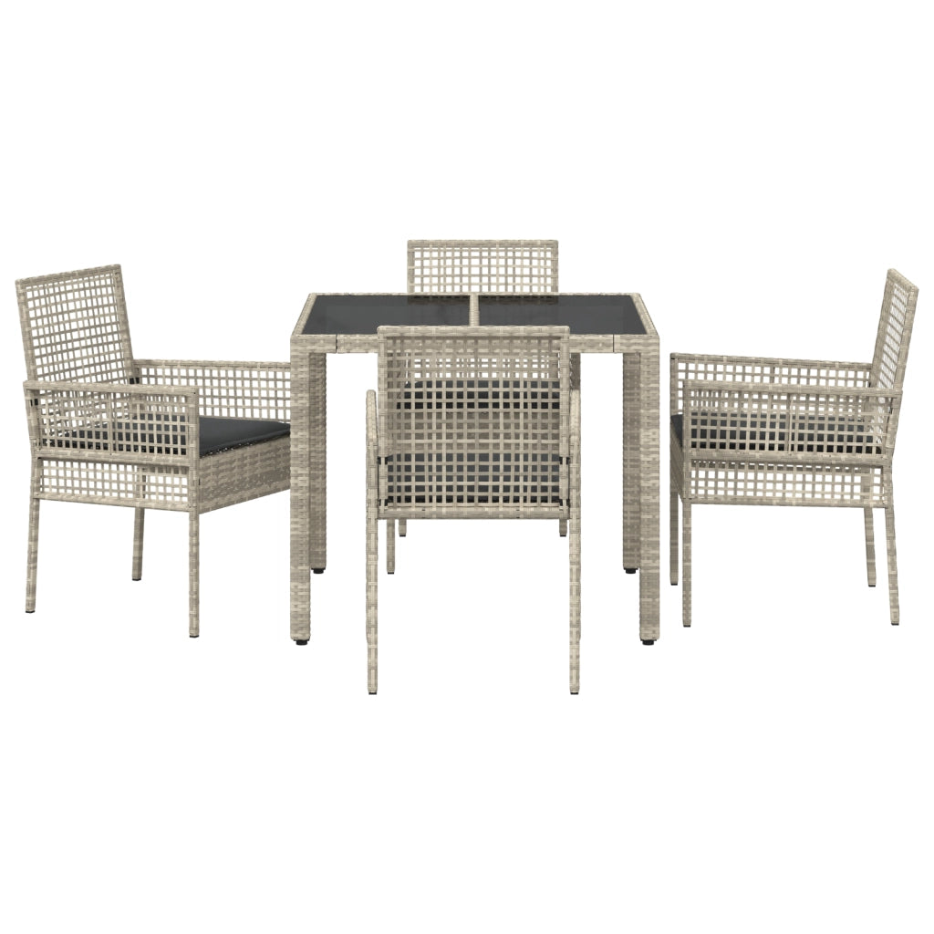 Set da pranzo da giardino 5 pezzi con cuscini grigio chiaro in polyrattan