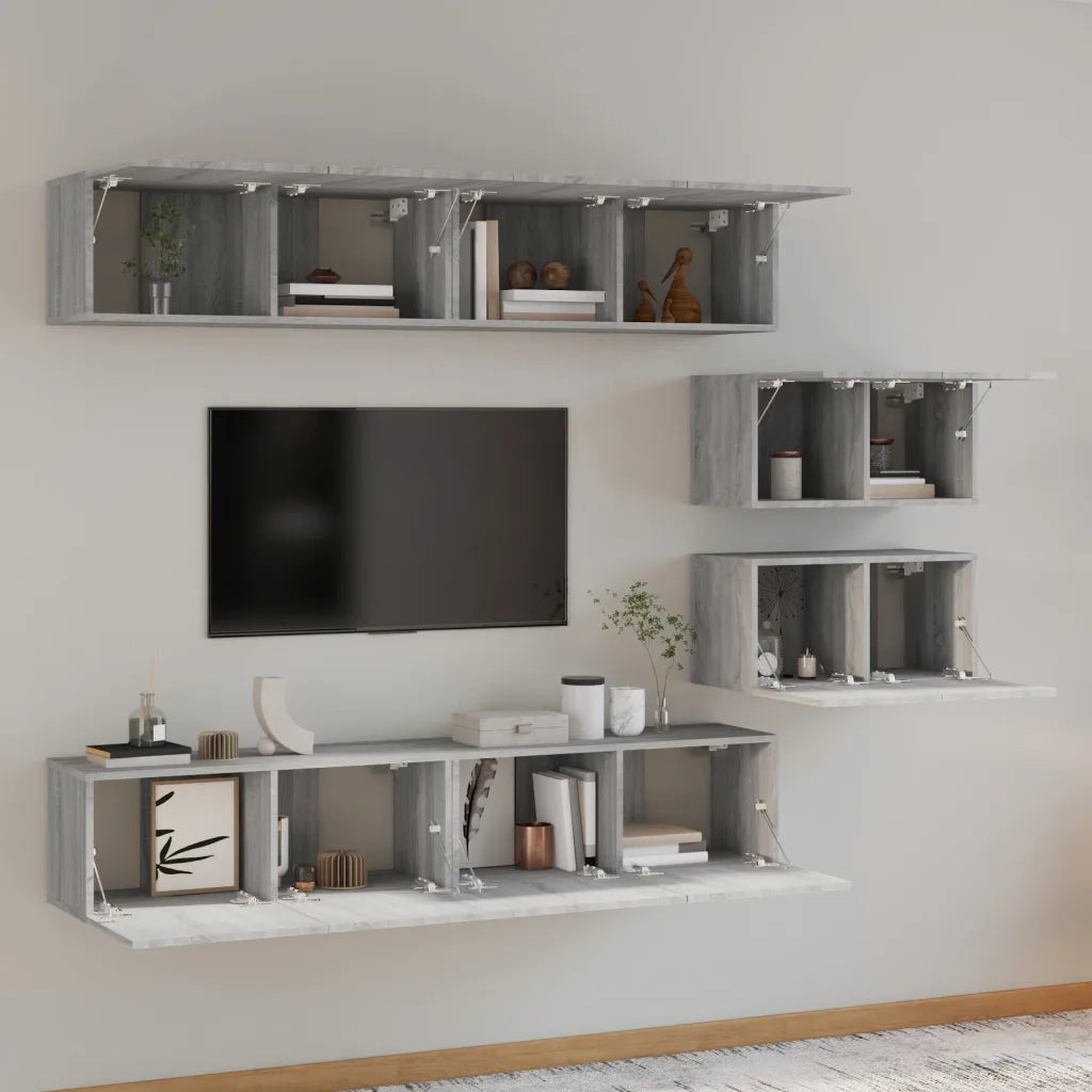 Set di Mobili Porta TV 6 pz Grigio Sonoma in Legno Multistrato