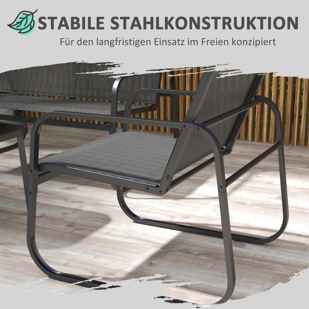 Set giardino 4 pezzi ¨C zephmum ¨C divano 2 posti, sedie, tavolo, tessuto, metallo, nero