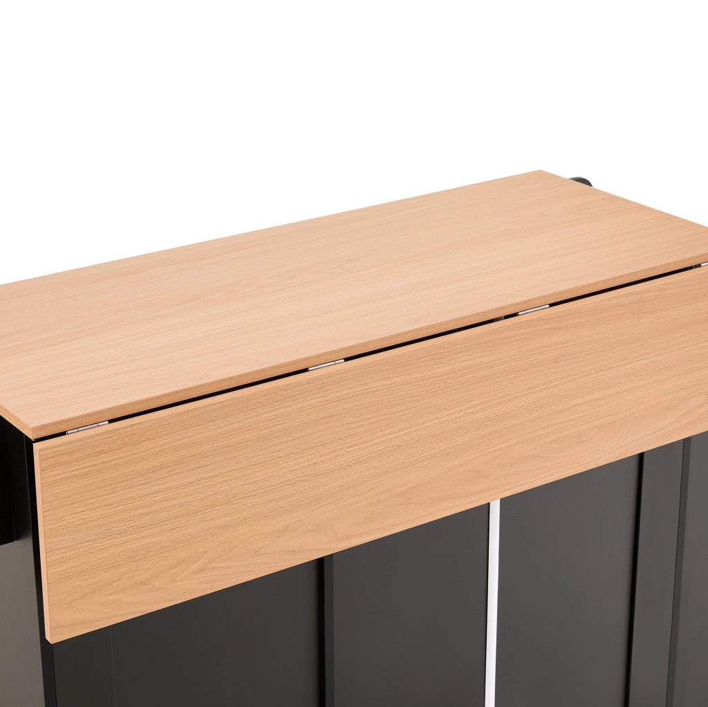 Isola da cucina mobile 110 cm con piano ribaltabile; 2 cassetti e ruote; nera