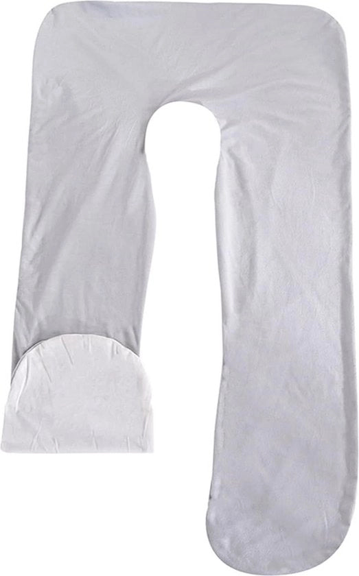Cuscino per gravidanza - Cuscino a forma di U con cuscino a forma di ferro da stiro 80 x 140 cm in lana liscia grigio chiaro-bianco