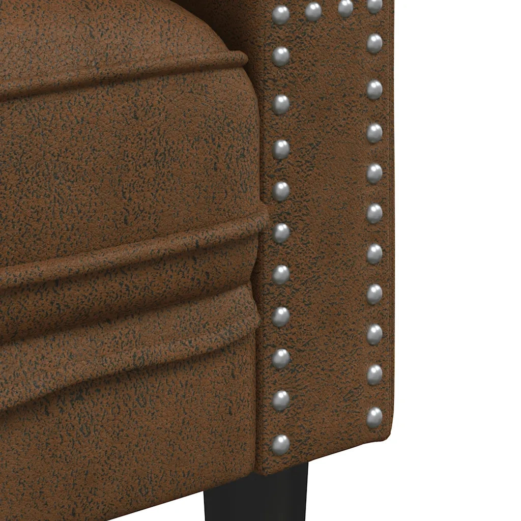 Divano Chesterfield con Cuscini 3 Posti Marrone in Scamosciato 372702
