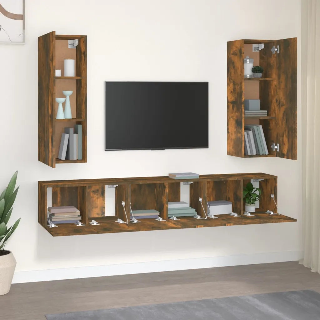 Set di Mobili Porta TV 5 pz-Credenza per TV Rovere Fumo in Legno Multistrato 866539