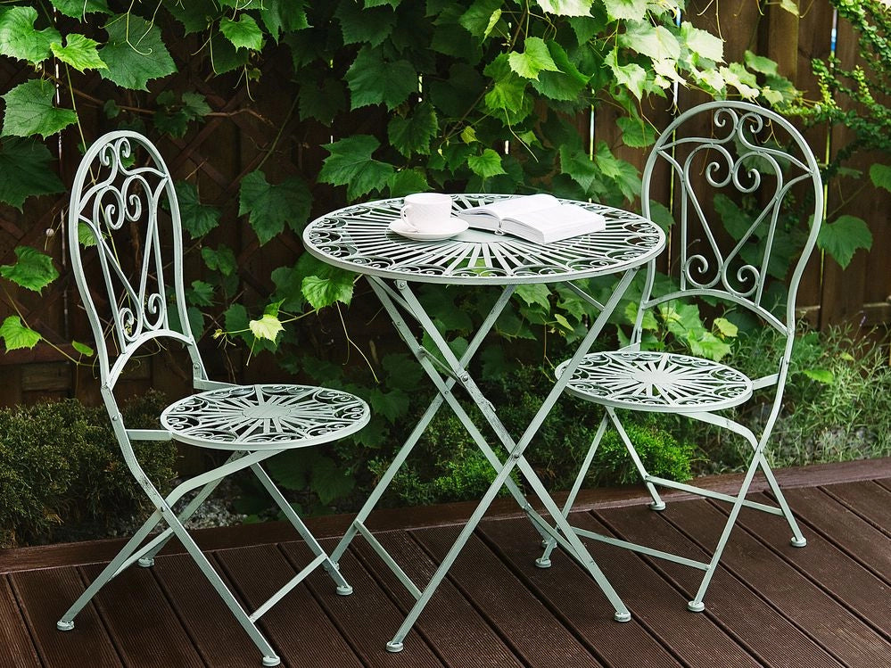 Set da bistrot per esterni in metallo verde 2 sedie pieghevoli Set da balcone decorativo da tavola rotonda
