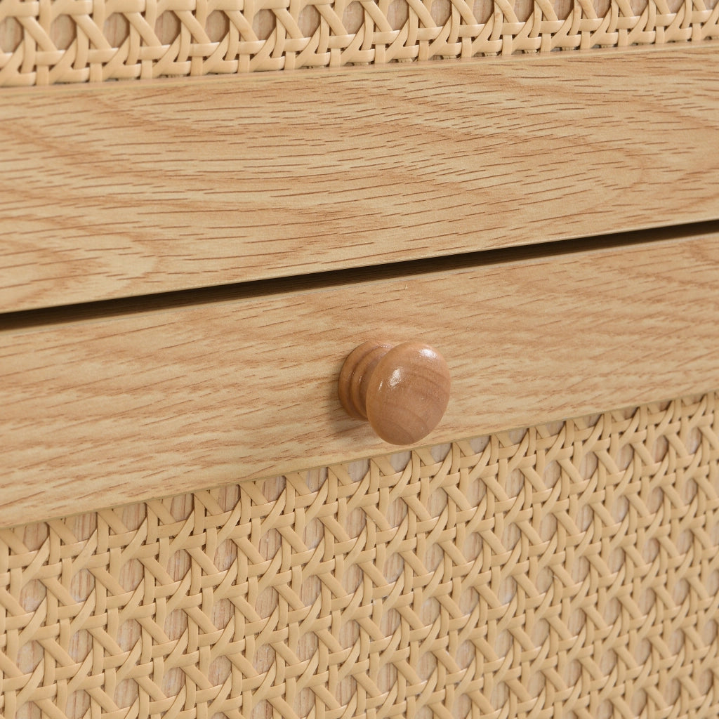 OKWISH Scarpiera con 3 Ante a Ribalta e 1 Cassetto, Ripiani Regolabili, per Ingresso, MDF, Naturale e Bianco, 90 x 17 x 125 cm