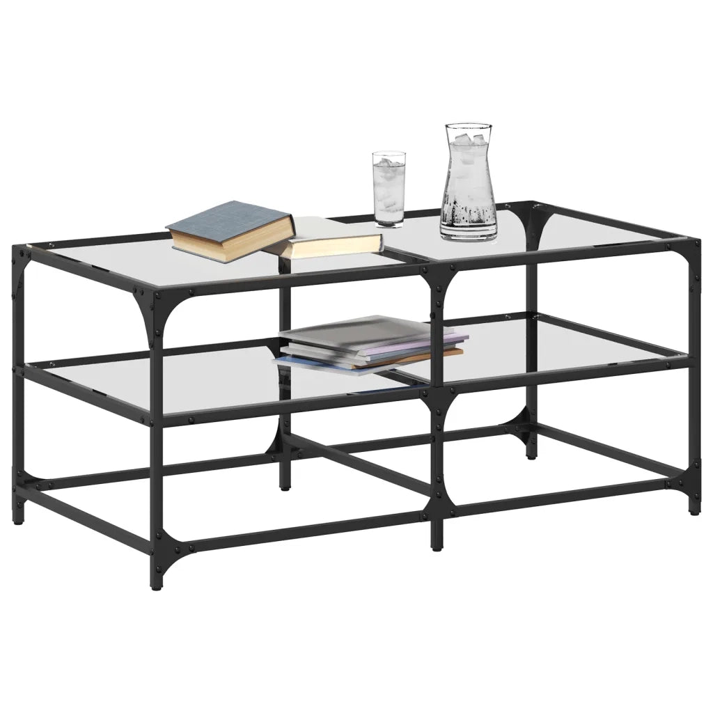 2 pz Tavolini da salotto | Tavolino da caff¨¨ | Tavolino da Soggiorno con Piano Vetro Trasparente 98,5x50x45 cm Acciaio
