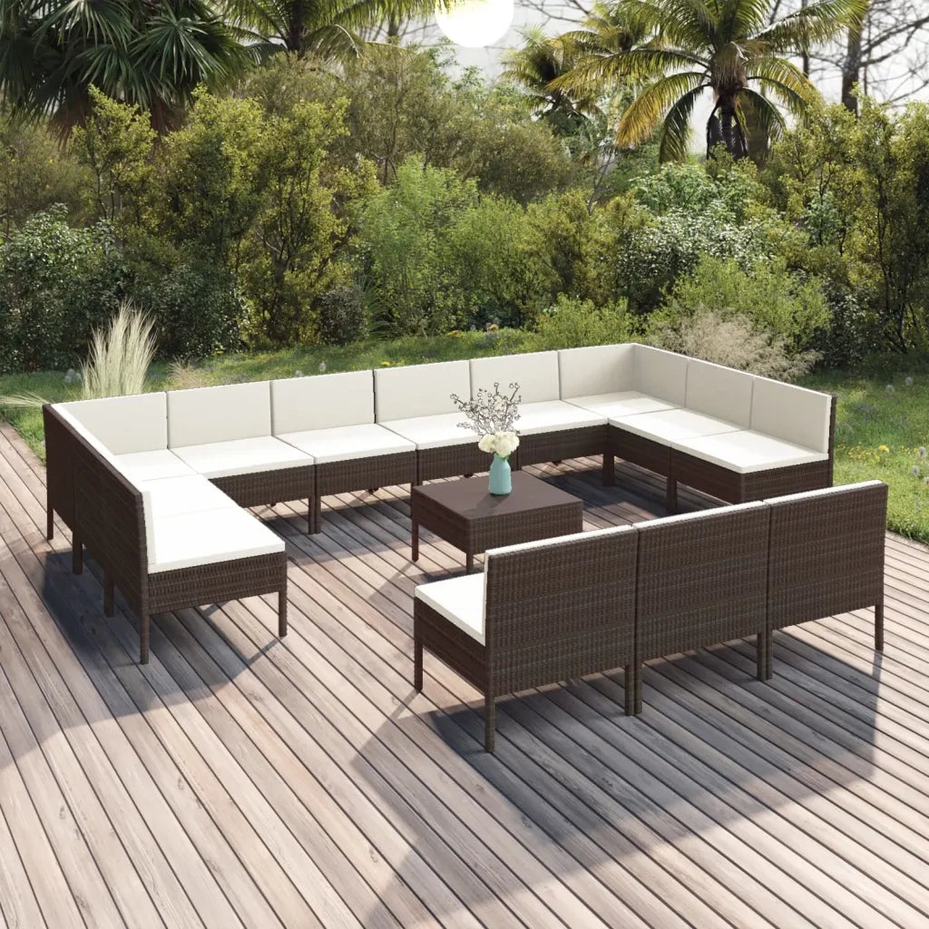 Set Divani da Giardino 14 pz con Cuscini in Polyrattan Marrone 3094615