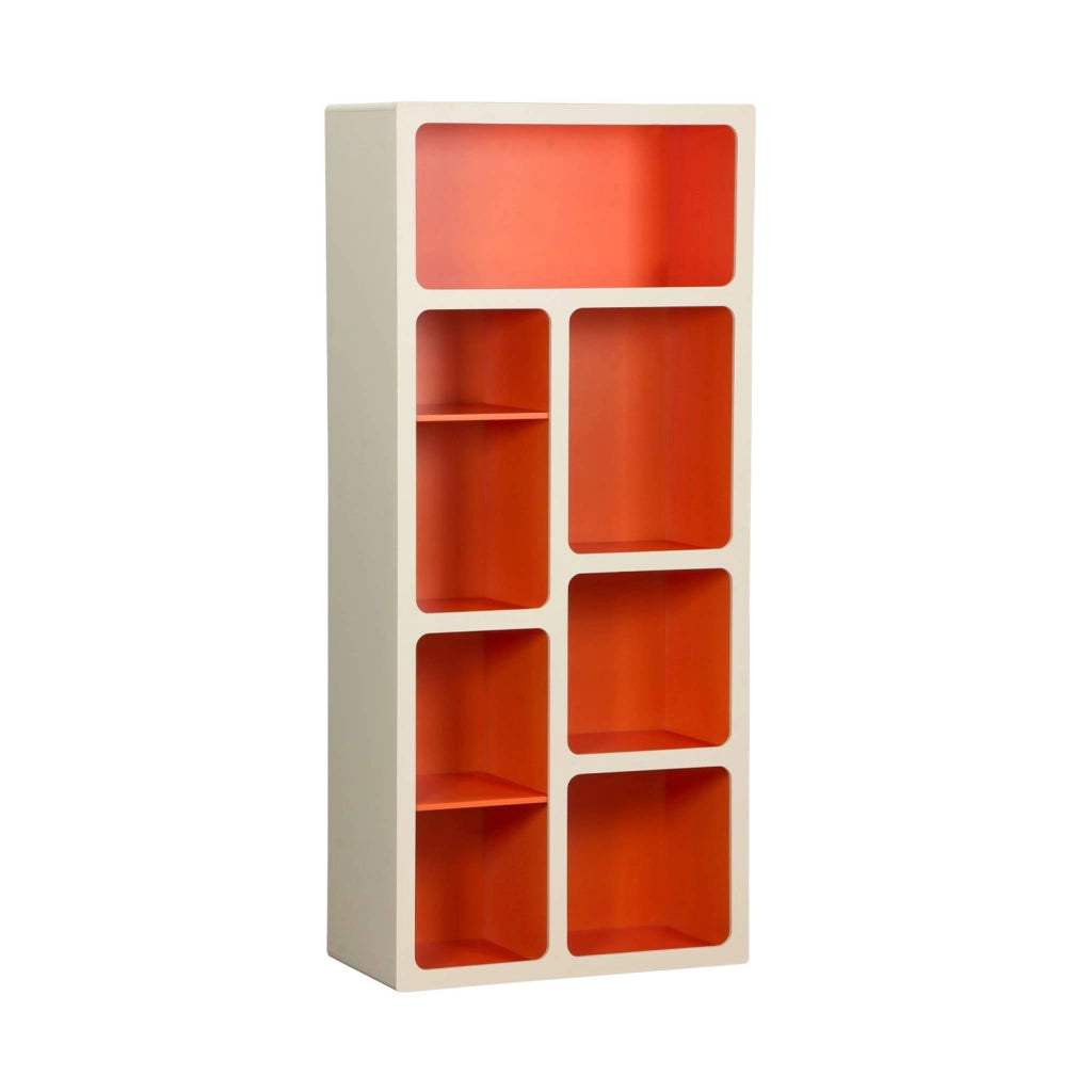 Libreria organica in legno bicolore con 8 scomparti, arancione