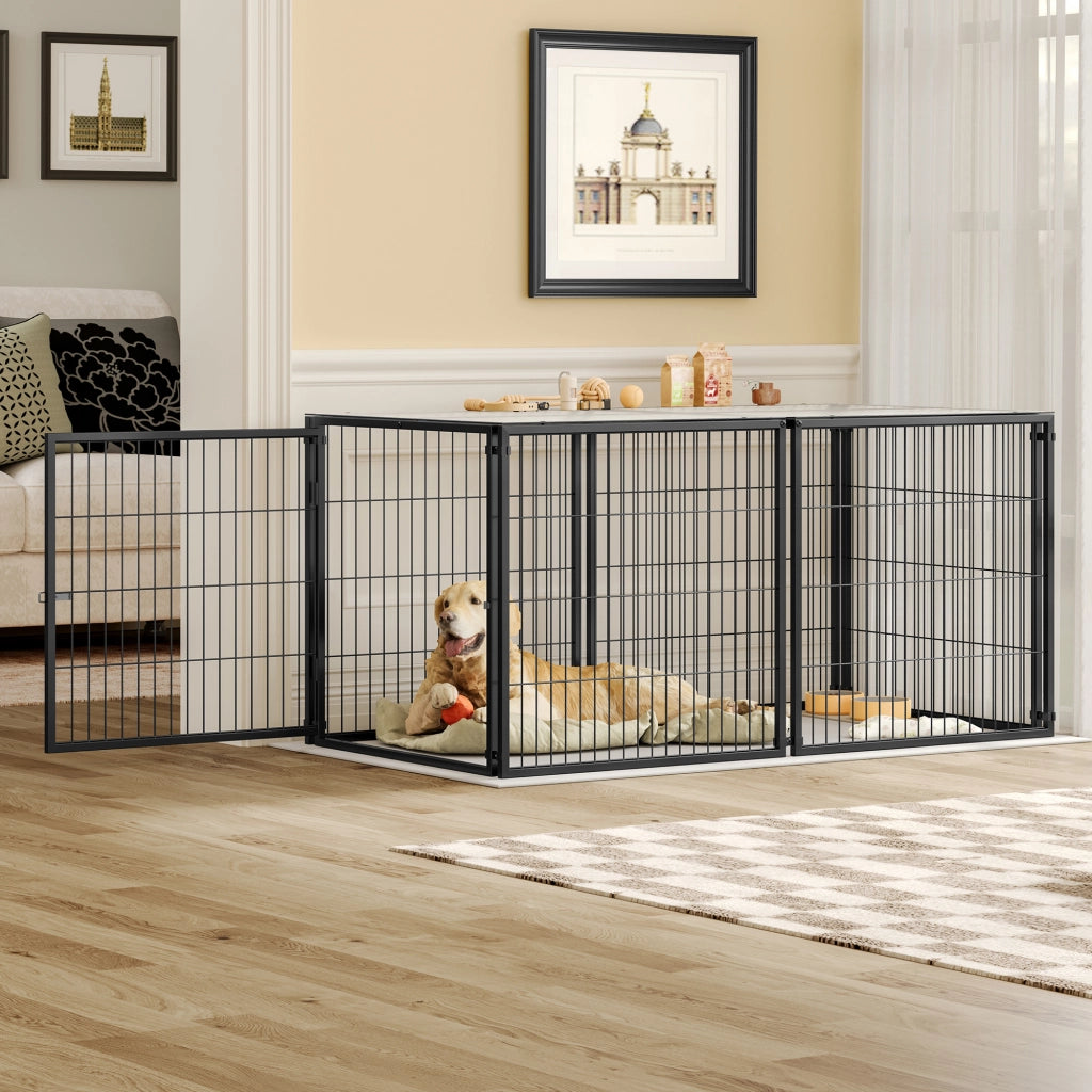 Gabbia modulare per cani con copertura e porta regolabile per interni in metallo e plastica nero 160×80×80 cm