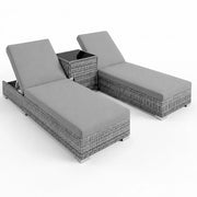 Set 2 Lettini Prendisole In Polyrattan Con Tavolino Contenitore E Cuscini Schienale Regolabile 5 Posizioni Sdraio Da Giardino Terrazzo Piscina Relax Arredo Esterno 184 x 60 x 21 Cm Grigio