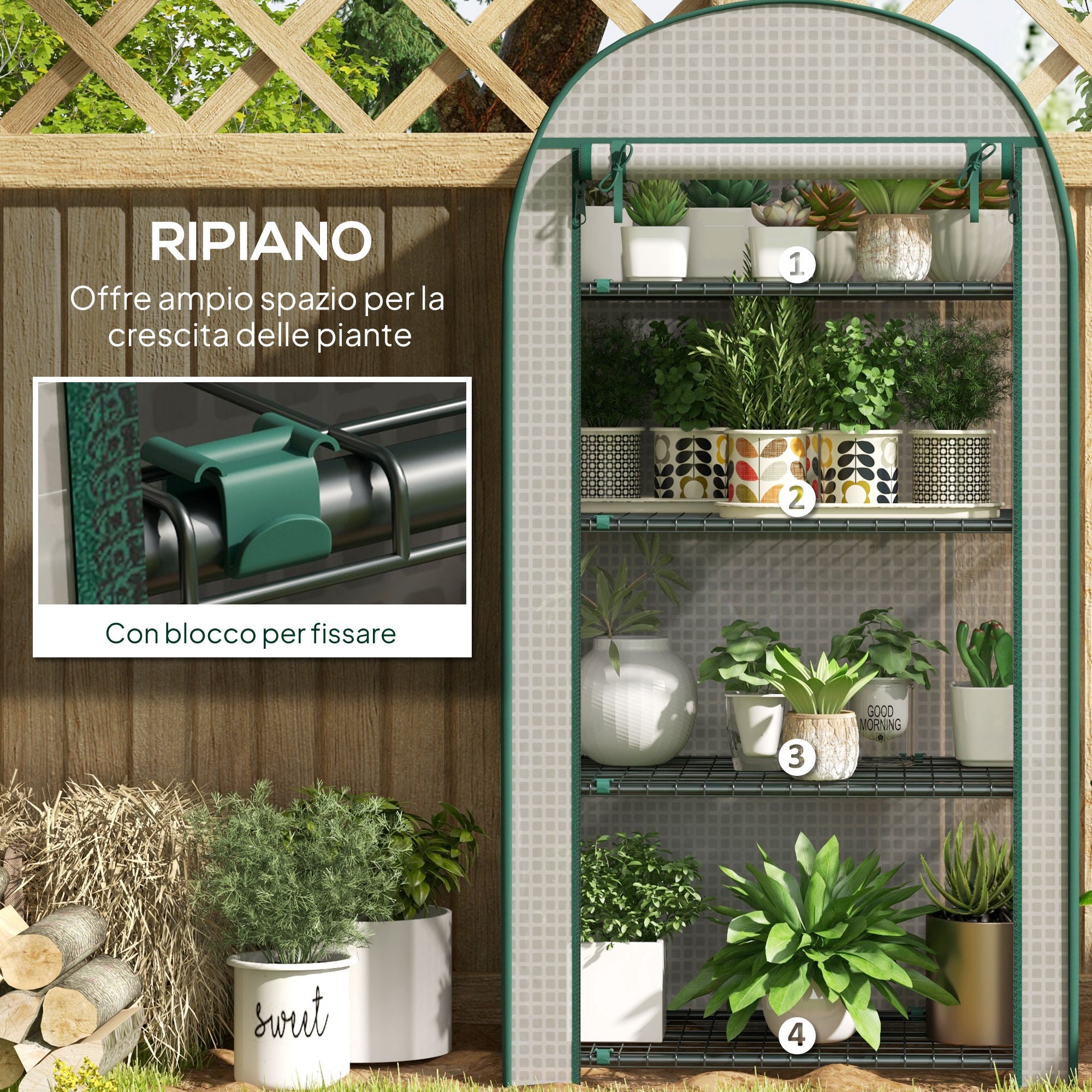 Serra da Giardino Verticale 80x50x160 cm con 4 Ripiani in Metallo e Copertura in PE Bianco