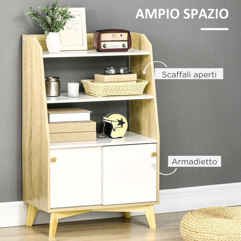 Mobile TV con 2 Ripiani Aperti e Armadietto a 2 Ante ¨C Zephmum ¨C Truciolato e Legno di Pino 58x30x93 cm