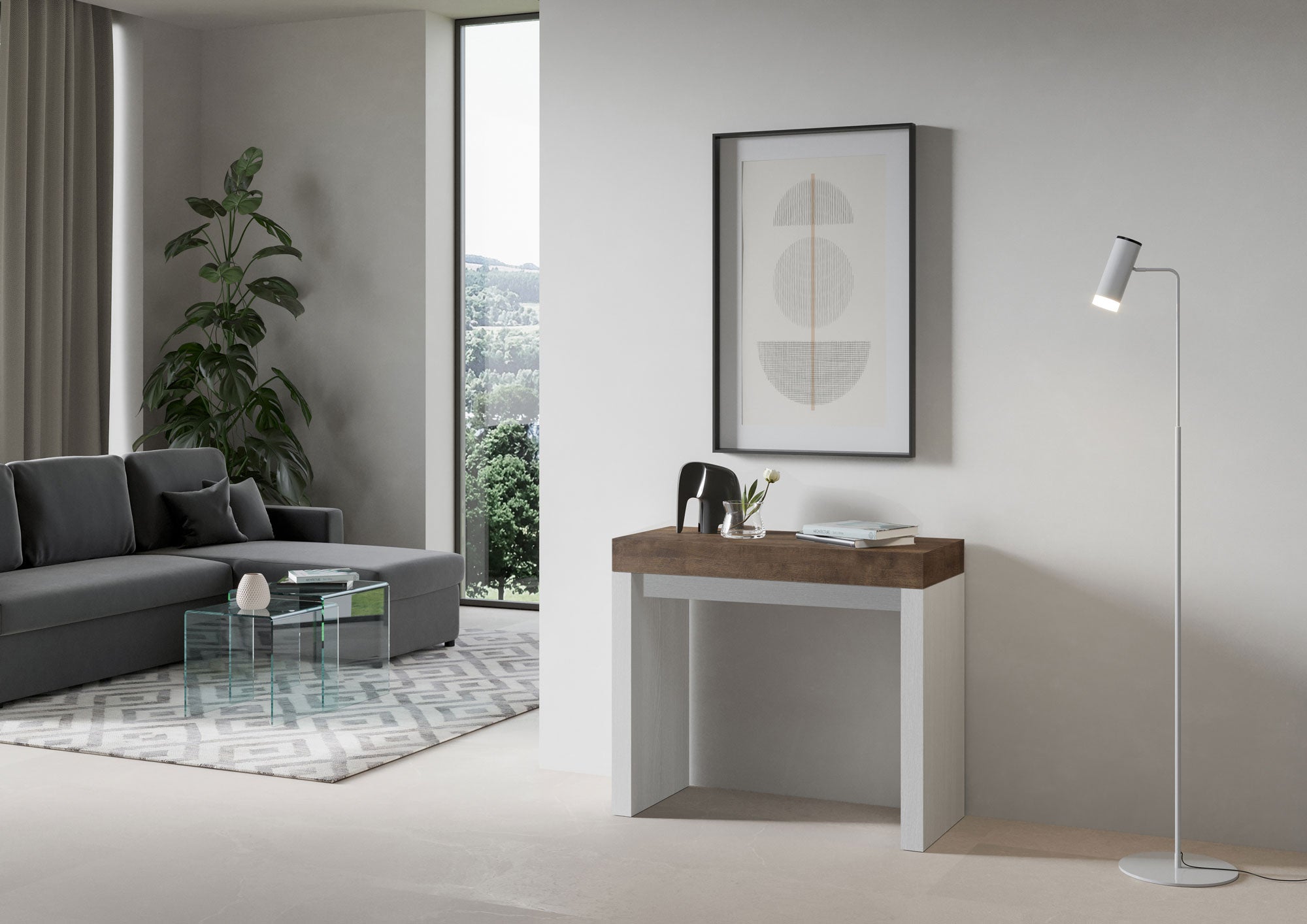 Consolle Allungabile 90-300x40x77 cm in Nobilitato Marrone e Bianco