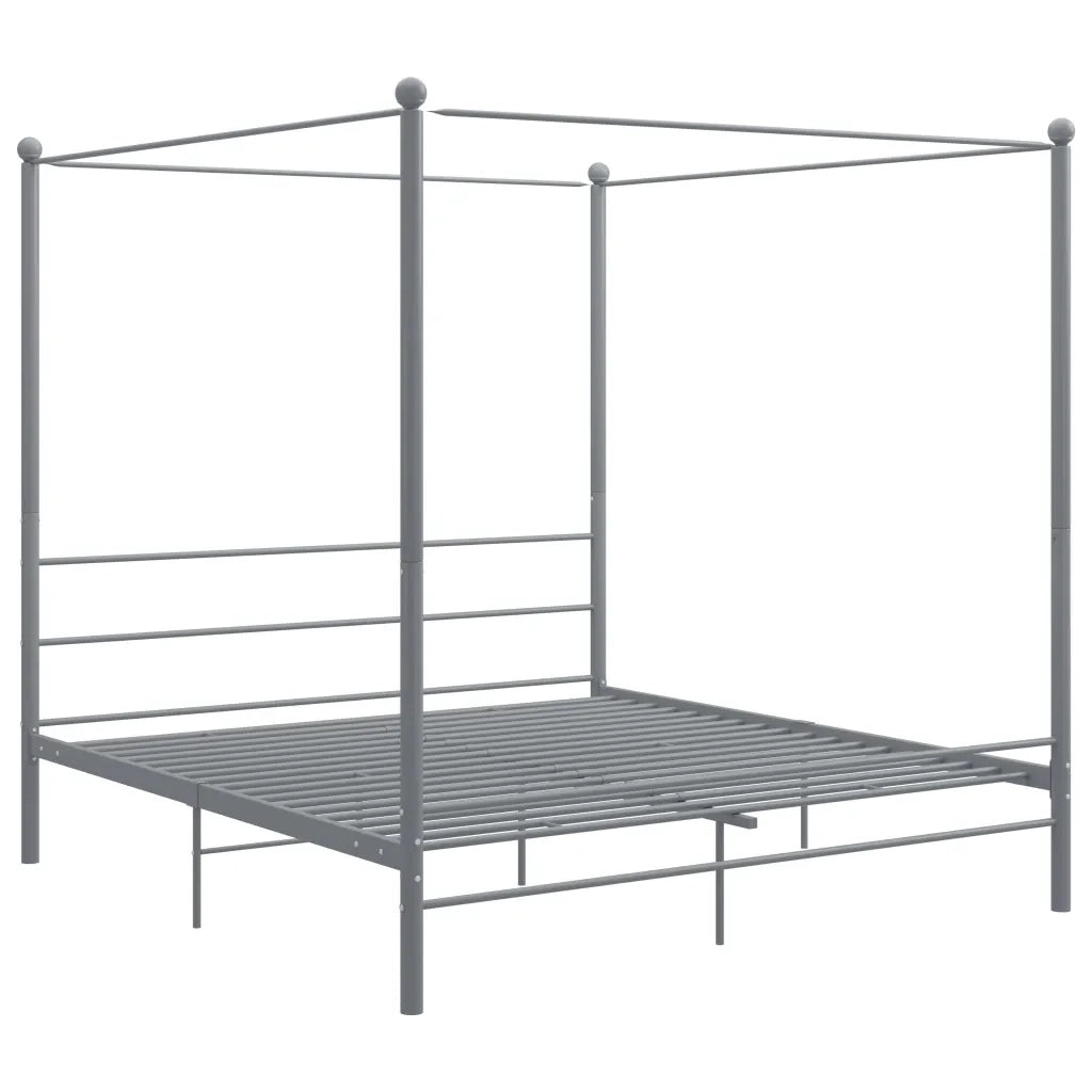 Letto a Baldacchino Grigio in Metallo 200x200 cm 325071