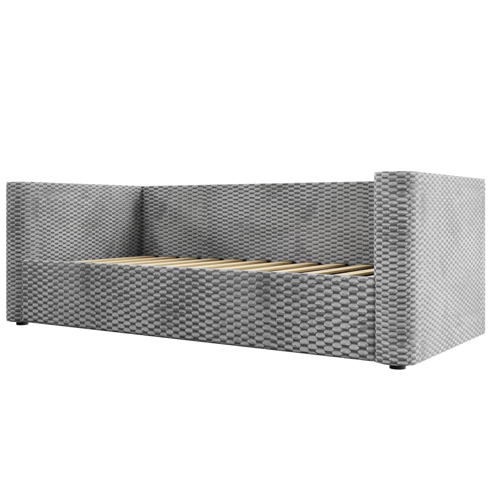 Divano letto 90x200 cm con contenitore idraulico e LED in velluto grigio