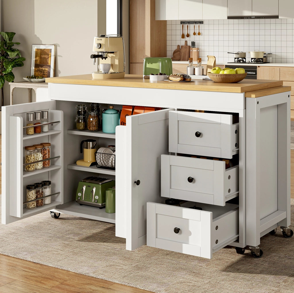 Isola da cucina mobile allungabile 116-179;5x45x89 cm con cassetti e ruote; bianca