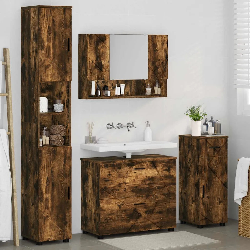 Set di mobili per il bagno con cassetto 4 pcs Rovere fumé