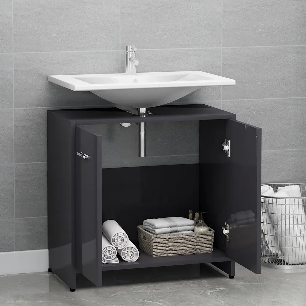 Armadio da Bagno Grigio Lucido 60x33x61 cm in Truciolato cod mxl 19307